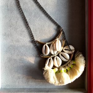 Anthropologie Neon Tassel and Puka Necklace